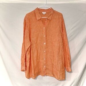 J. Jill Coastal Orange White Striped Love Lightweight Linen Button Up Shirt 3x
